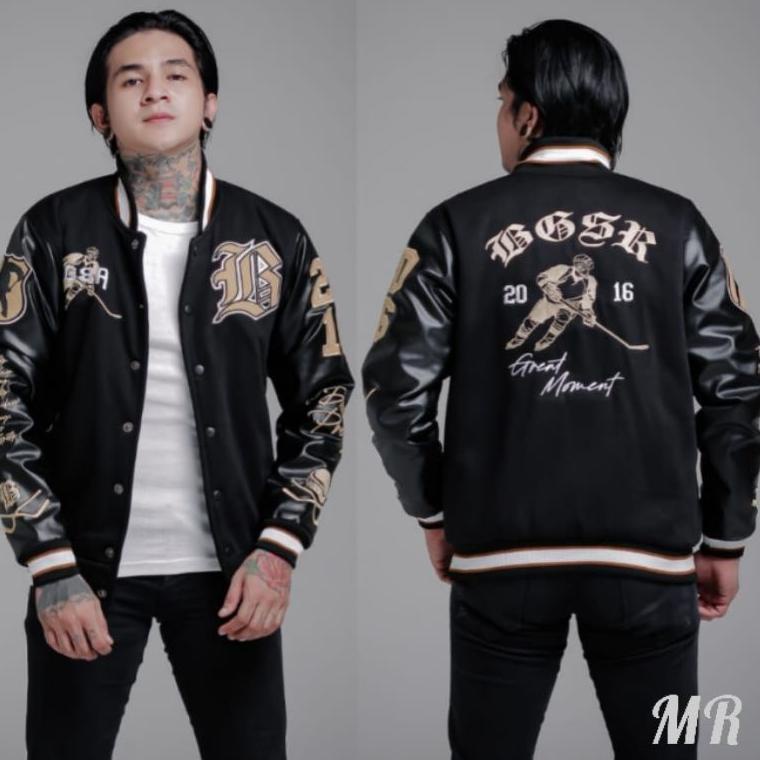 TERMURAH MAVIAREBORN - jaket varsity baseball bordir import pria / wanita distro premium oscar kulit
