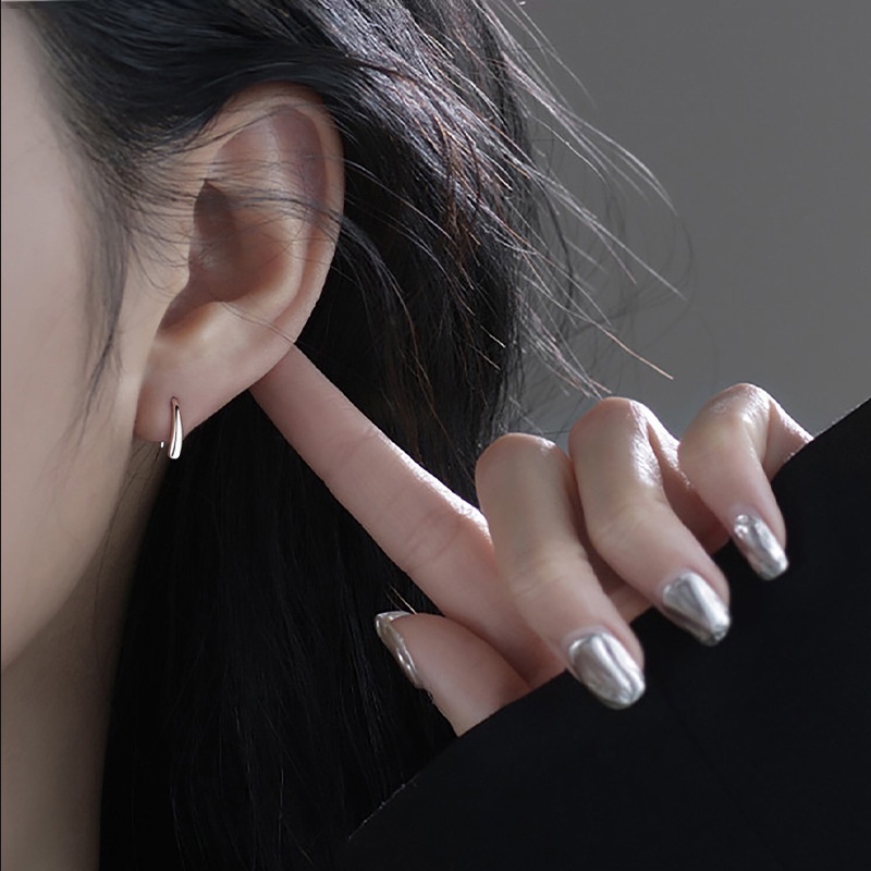 Magic789 Korea s925 Perak Glossy Water Drop Stud Earrings Untuk Wanita Perempuan Elegan Geometris Kait Cuff Earring Fashion Telinga Perhiasan Hadiah
