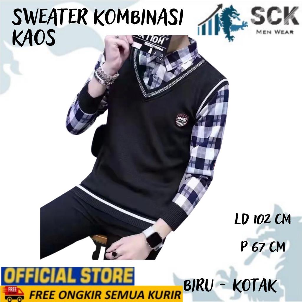 Sweater Pria Krah Kombinasi Kotak Premium / Baju Kerah Casual Rajut Halus - sckmenwear GROSIR