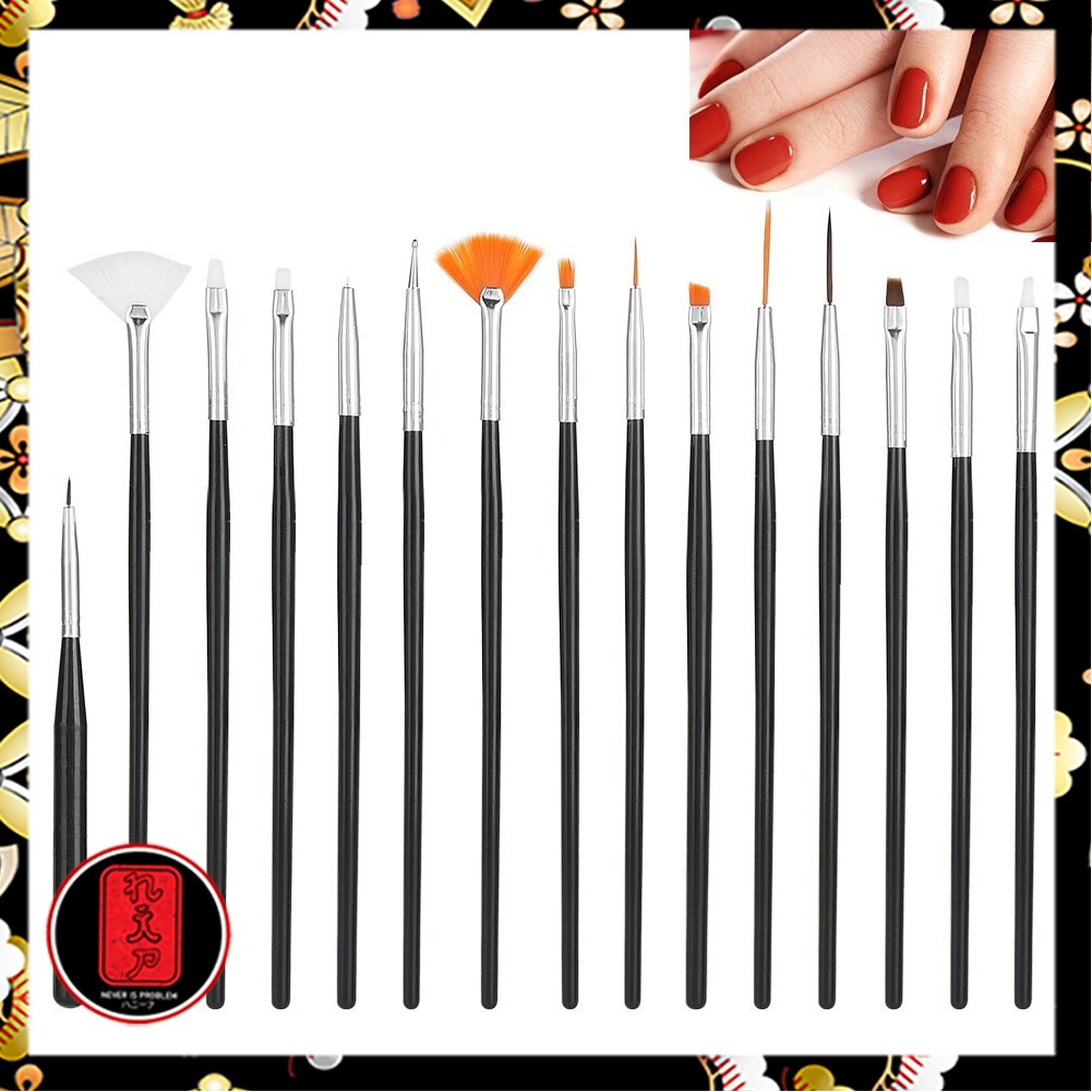 NelBeauty Brush Kutek Kuku Pro Nail Art Dotting Tools 15 PCS - N1800 - Black