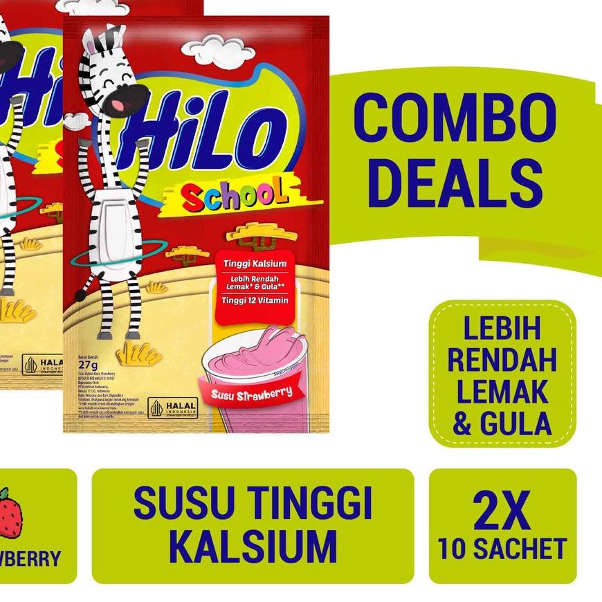 

♚ Twin Pack - HiLo School Susu Strawberry 10 Sachet - Tinggi Kalsium Lebih Rendah Gula ➣