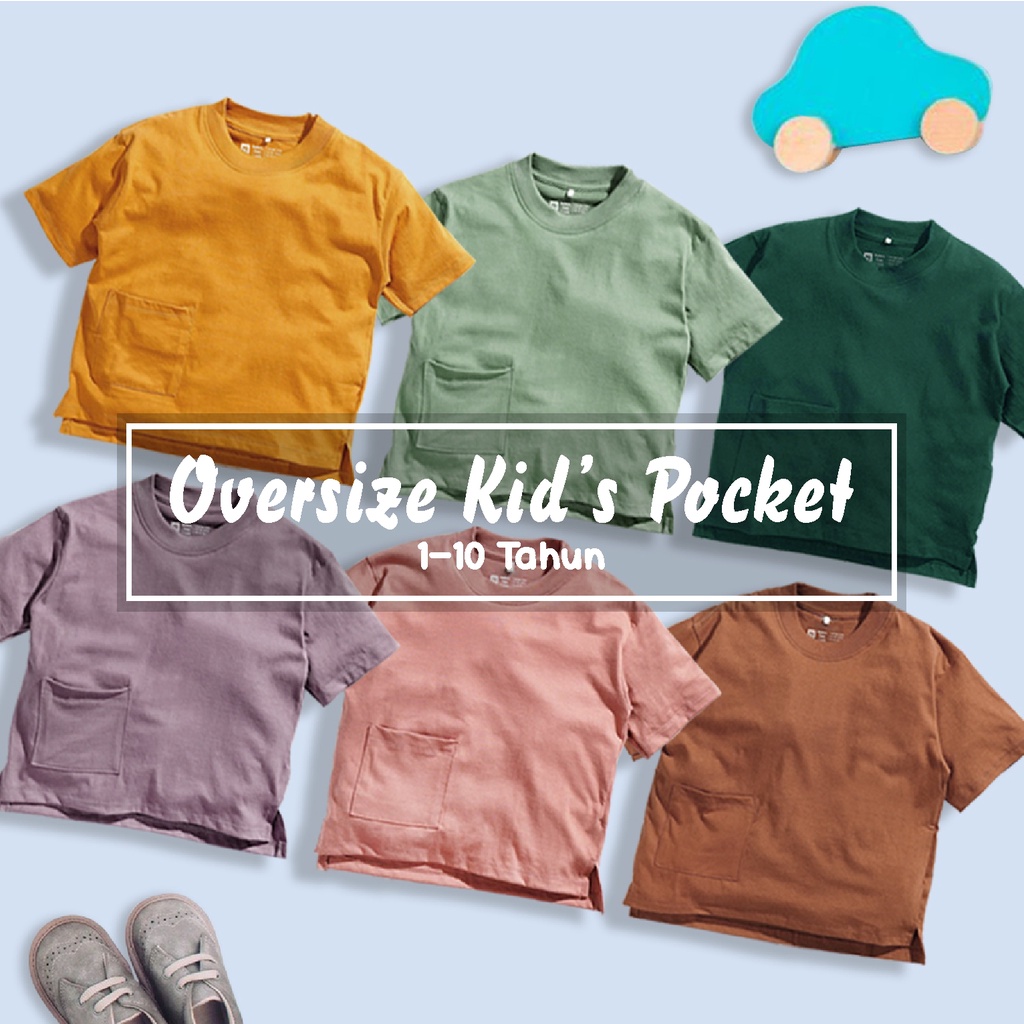 Kaos Oversized Pocket Polos Anak Unisex Premium Cotton Atasan Anak Laki Laki &amp; Perempuan (1-10 Tahun)