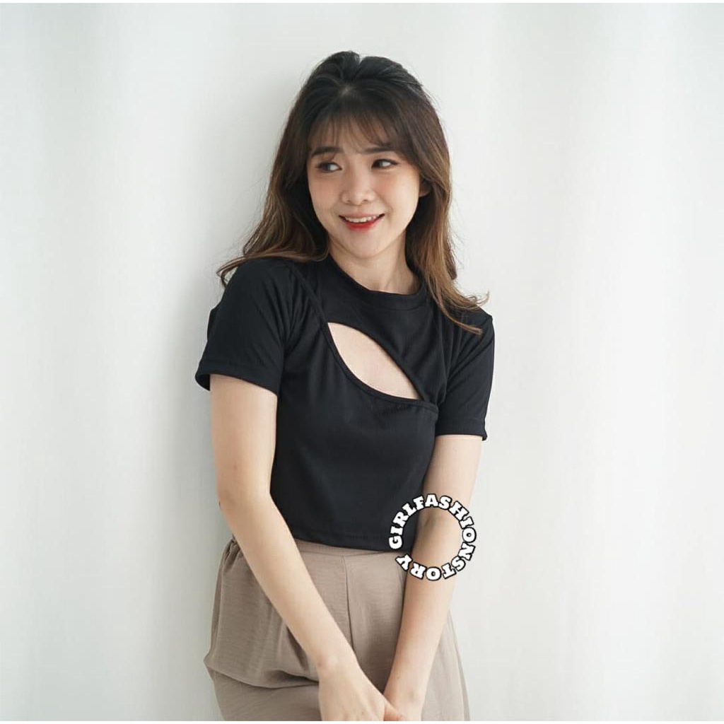 CASHA - ZFS OOTD WANITA CROP TOP WEL / ALIKA KNIT RIB / Atasan Kaos Crop Wanita Lengan Pendek / Crop