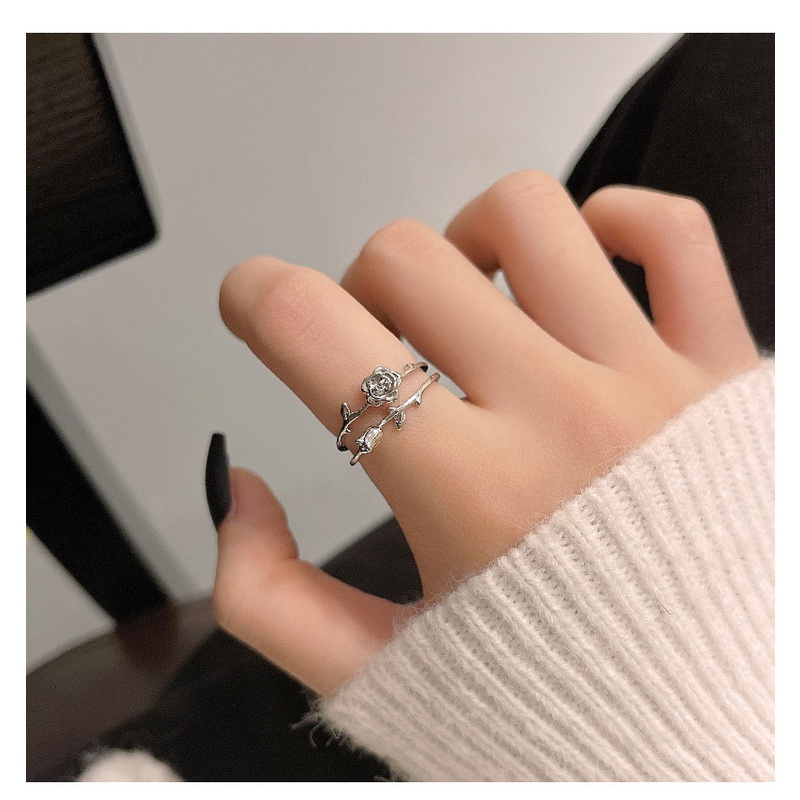 Goldkingdom Aksesoris Perhiasan Fashion Ready Stock Ins Pasang Senada Temperamen Sederhana Mawar Cincin Perempuan Cahaya Mewah Niche Double-layer Pembukaan Adjustable Jari Telunjuk Cincin