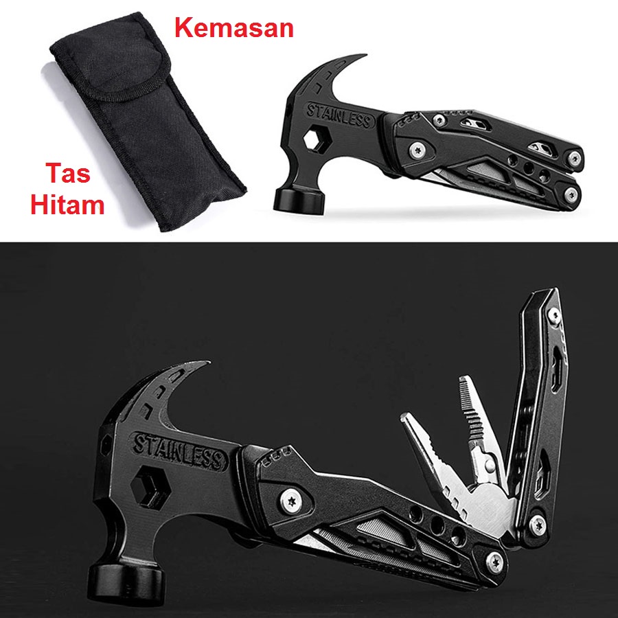 Palu Tang Lipat Multifunctional EDC Axe Hammer Survival Tools Multitool Mini Stainless Steel Camping Pocket Clip 13 in 1