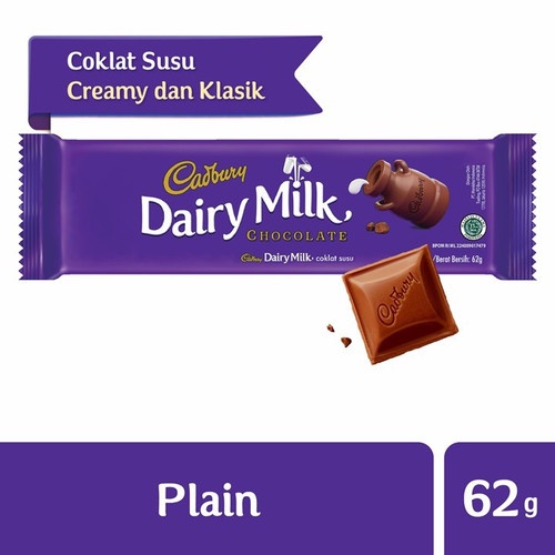 

Cadbury Dairy Milk Chocolate Original Regular 62g, coklat dengan susu untuk Camilan