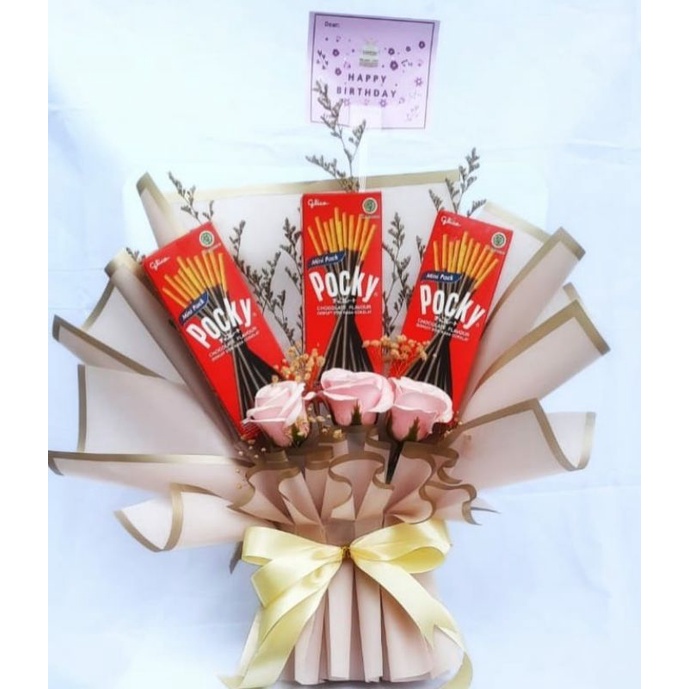 

Buket Bunga Valentine Hadiah Hari Kasih Sayang Kado Ulang Tahun Bengbeng Pocky Rose Soap