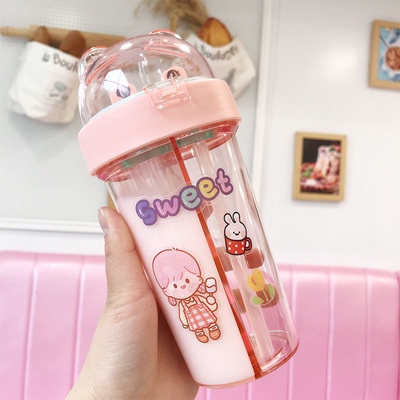 BOTOL MINUM / TEMPAT MINUM ANAK DUET 2 IN 1 + STIKER COUPLE 420 ML LUCU COCOK UNTUK KADO