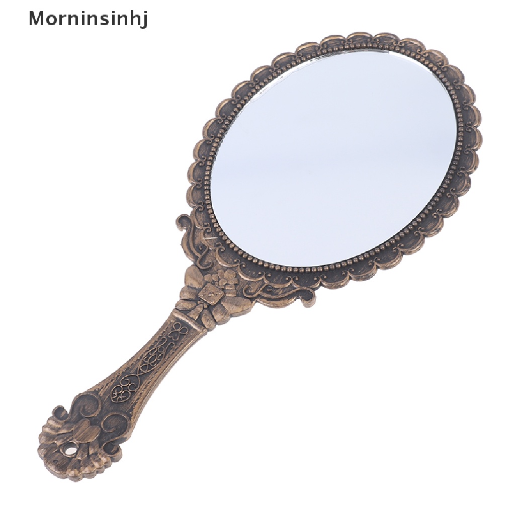 Mornin Vintage Ukir Handheld Vanity Mirror Cermin Rias Tangan Gagang Cermin Kosmetik id