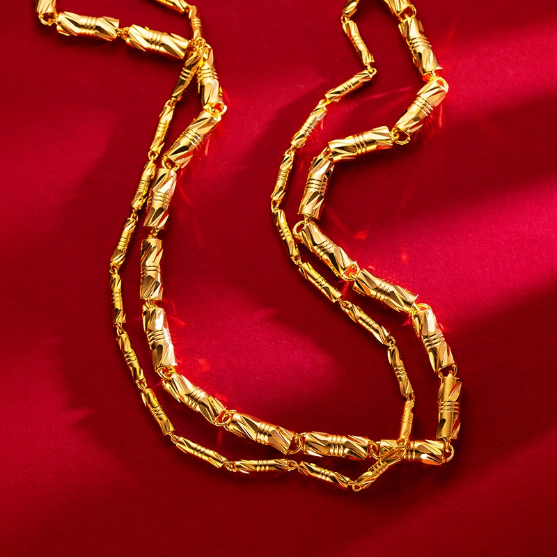 Goldkingdom Fashion Perhiasan 24 K Bangkok Aksesoris Ready Stock Berlapis Emas Kalung Silinder Bambu Ganda Gaya Pria Padat Mendominasi Kalung