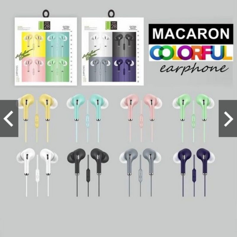 Headset Stereo U28 Macaron Handsfree Extra Bass Earphone U 28