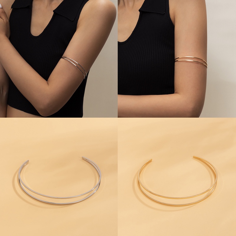 Punk Silver Gold Armlet Adjustable Upper Arm Cuff Minimalis Bangle Ban Lengan Gelang