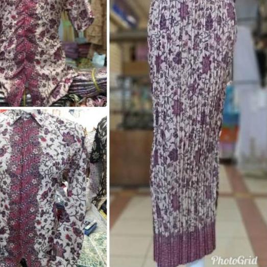 ➮ COUPLE BATIK / ROK PLISKET / ROK DUYUNG / ROK LILIT MOTIF BUNGA TANJUNG PINK ֍
