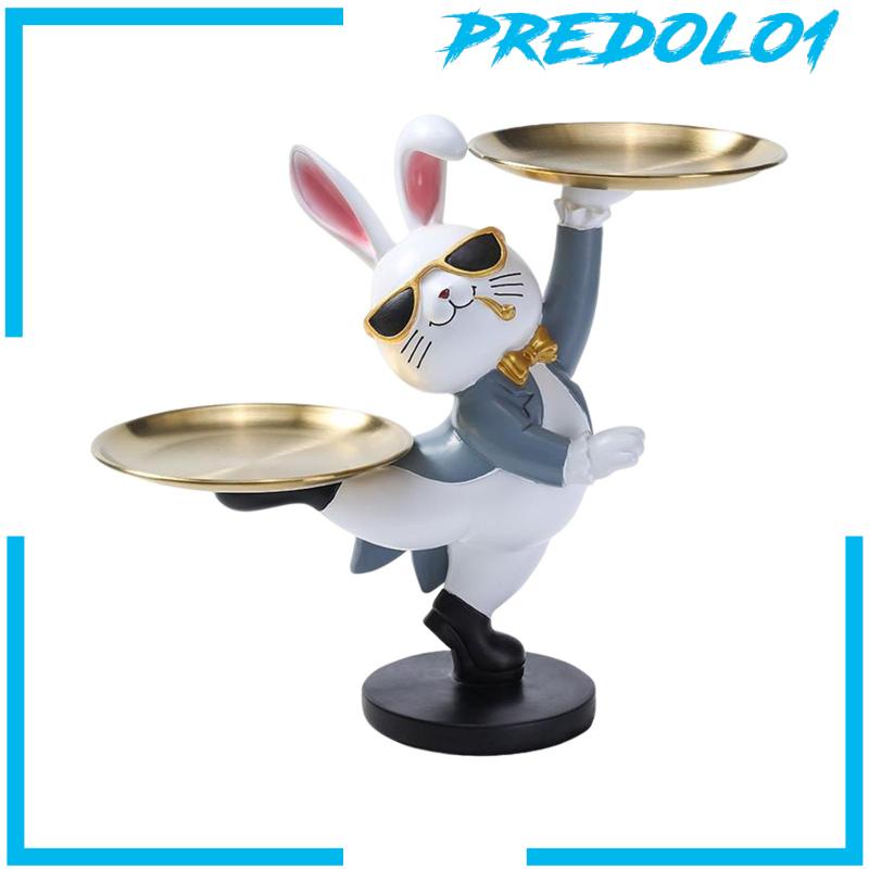 [Predolo1] Patung Kelinci Dengan Nampan Penyimpanan Bunny Figurine Patung Hewan Tempat Kunci