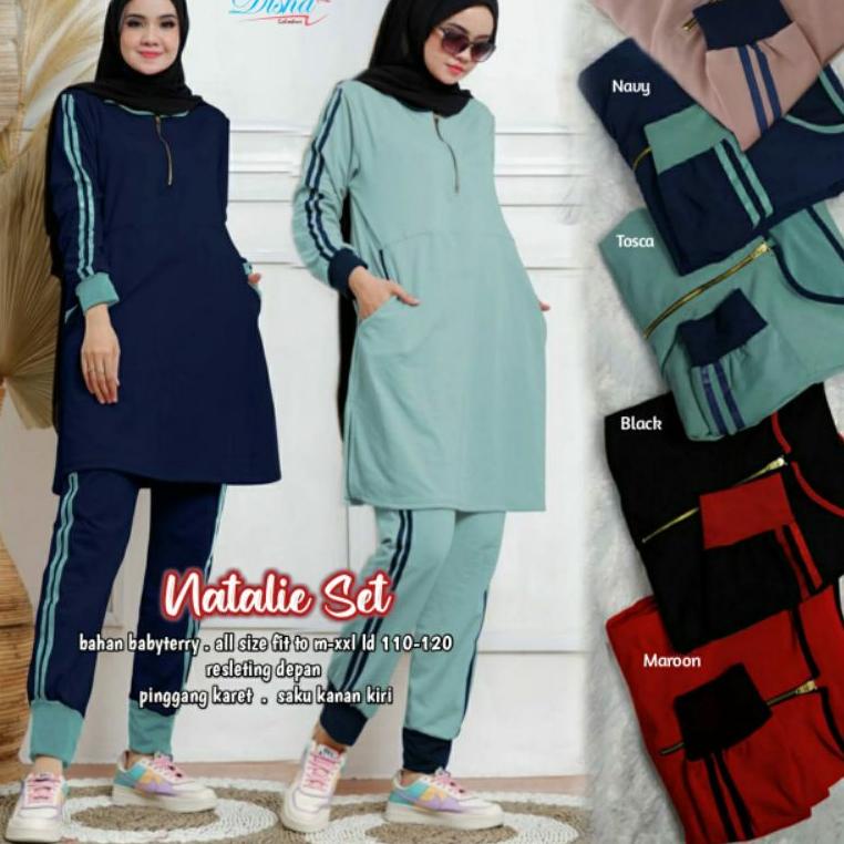RECOMENDED Natalie setelan baju olahraga wanita baju senam jogging gowes training set muslimah