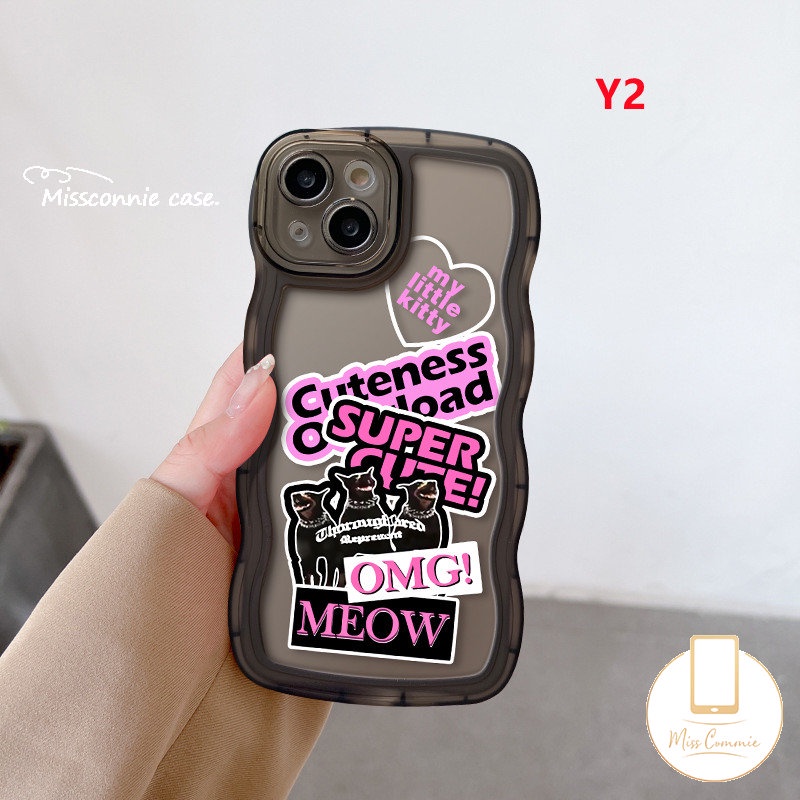 Stiker Label Merek Trendy Case Redmi Note9 10 10s 11 8 11s 11Pro 9s 10Pro Max POCO X3 NFC Pro M3 Redmi 12C A1 10A 10 9T 10C 9 9A A1+9C NFC Mi 11T Pro Cool Cat Wavy Sarung Tepi