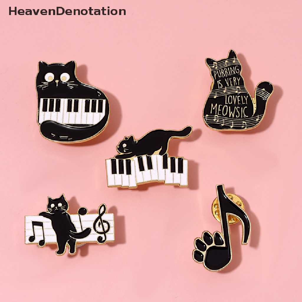 [HeavenDenotation] Piano Kunci Hitam Dan Putih Kucing Bros Enamel Pin Kitty Paw Black Cat Brooch Lapel Badge Fashion Kartun Hewan Dekorasi Medali Perhiasan HDV