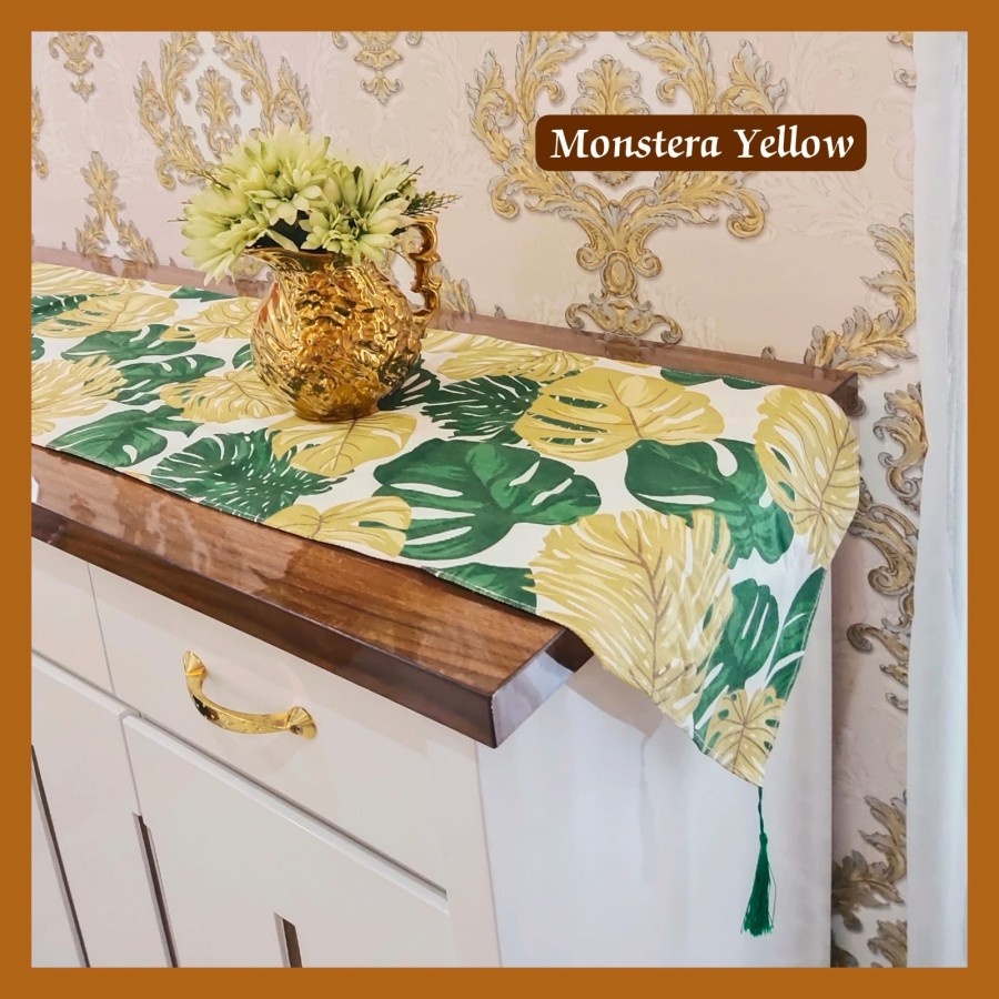 Taplak Meja 40x150cm Monstera Yellow