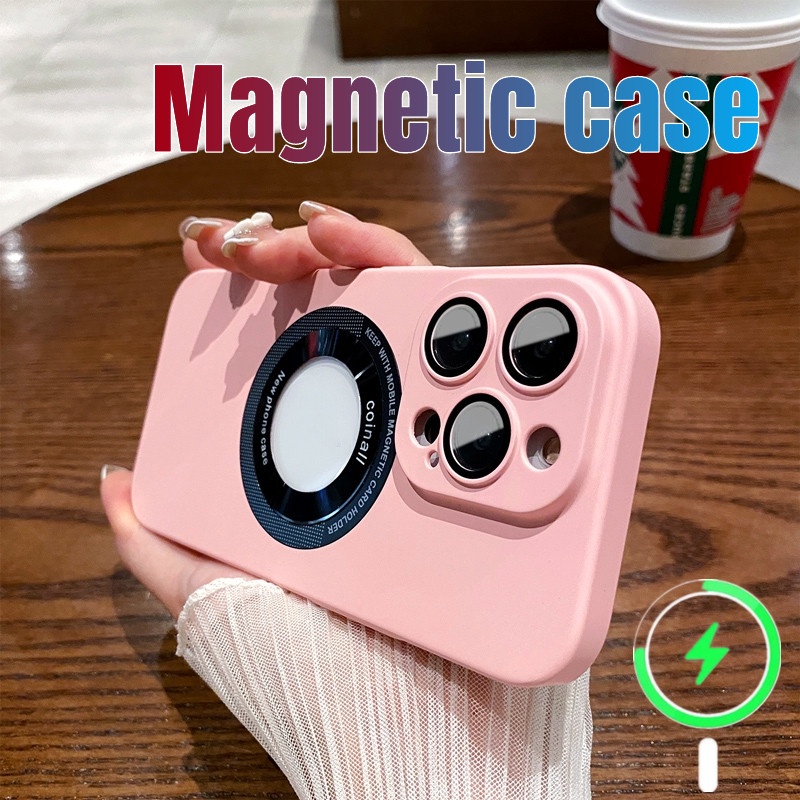 Casing Magnet Silikon Keras Mewah Iphone13 12 Pro Max case iPhone 14 Pro Max Plus Lensa Perlindungan Kamera Tertutup Penuh Perlindungan shockproof Penutup Belakang