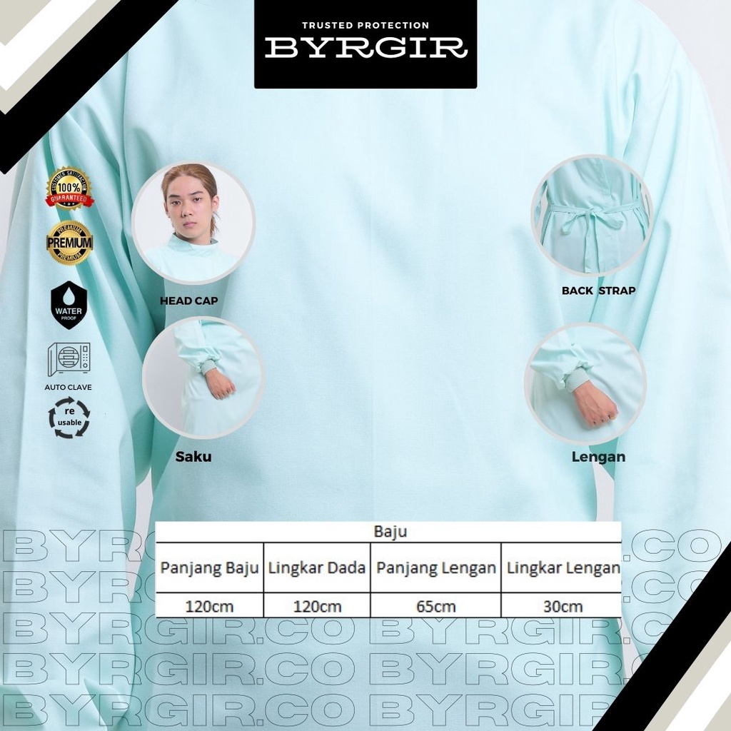 BYRGIR  Surgical Gown Baju Gaun Operasi Katun Oxford Waterproof APD RS Dokter Perawat