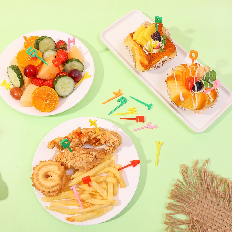 Lunch Bento Hias Stik Food-grade Kue Dessert Tusuk Gigi Kreatif Bermanfaat Peralatan Makan Keluarga Lucu 26huruf Inggris Garpu Buah