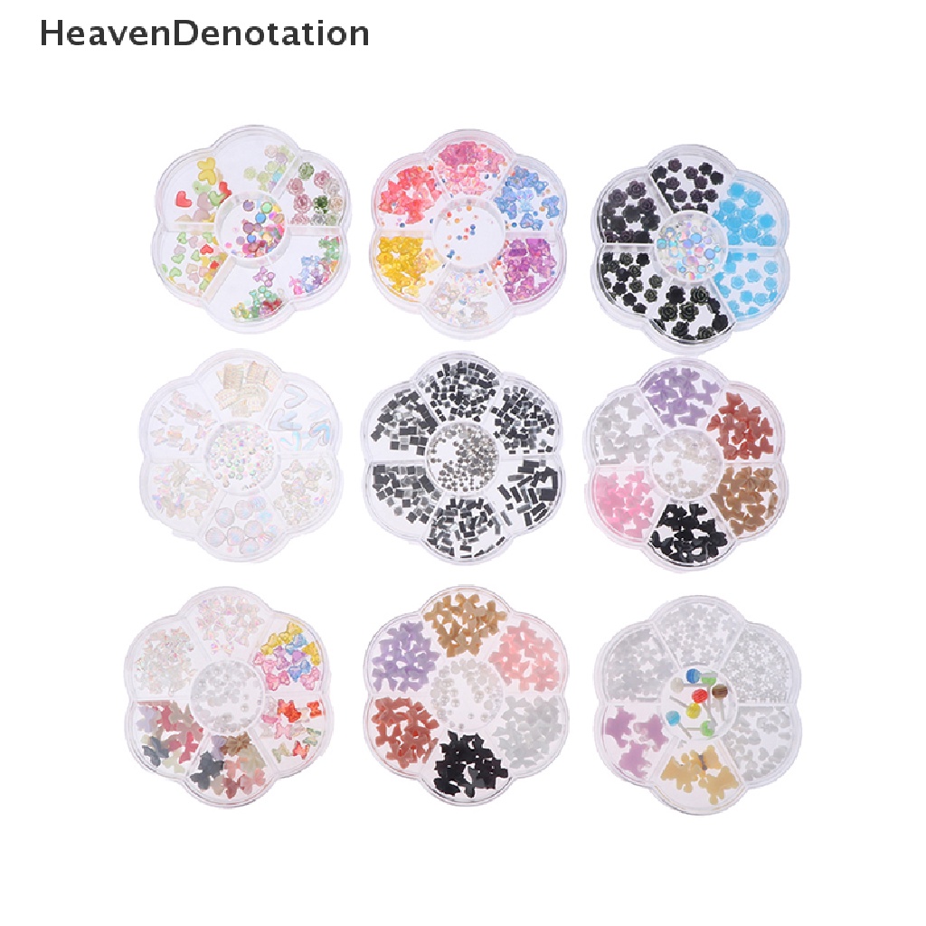[HeavenDenotation] 3d Bunga Berlian Imitasi Mutiara Campur Set Box Nail Art Untuk Manicure DIY Profesional HDV