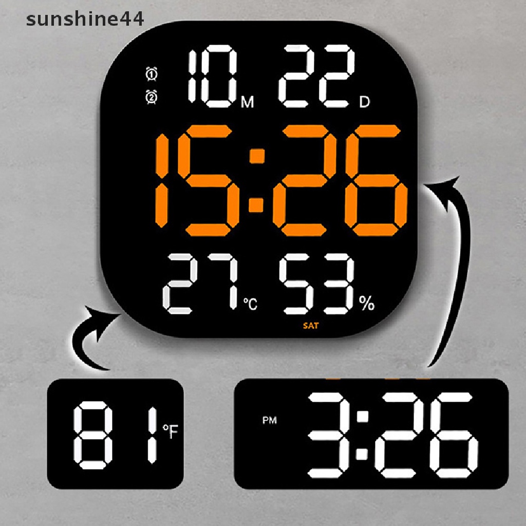 Sunshine Jam Dinding Digital LED Layar Besar Suhu Tampilan Tanggal Hari Jam Alarm Elektronik Dengan Remote Control Dekorasi Ruang Tamu ID