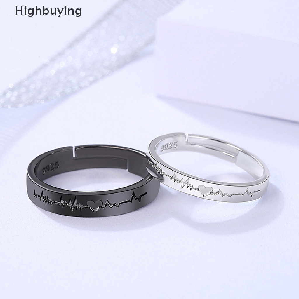 Hbid Cincin Pasangan Romantis Untuk Wanita Pria Punk Hati Ekg Hitam Putih Selamanya Cinta Janji Pernikahan Ring Valene'S Day Gift Glory