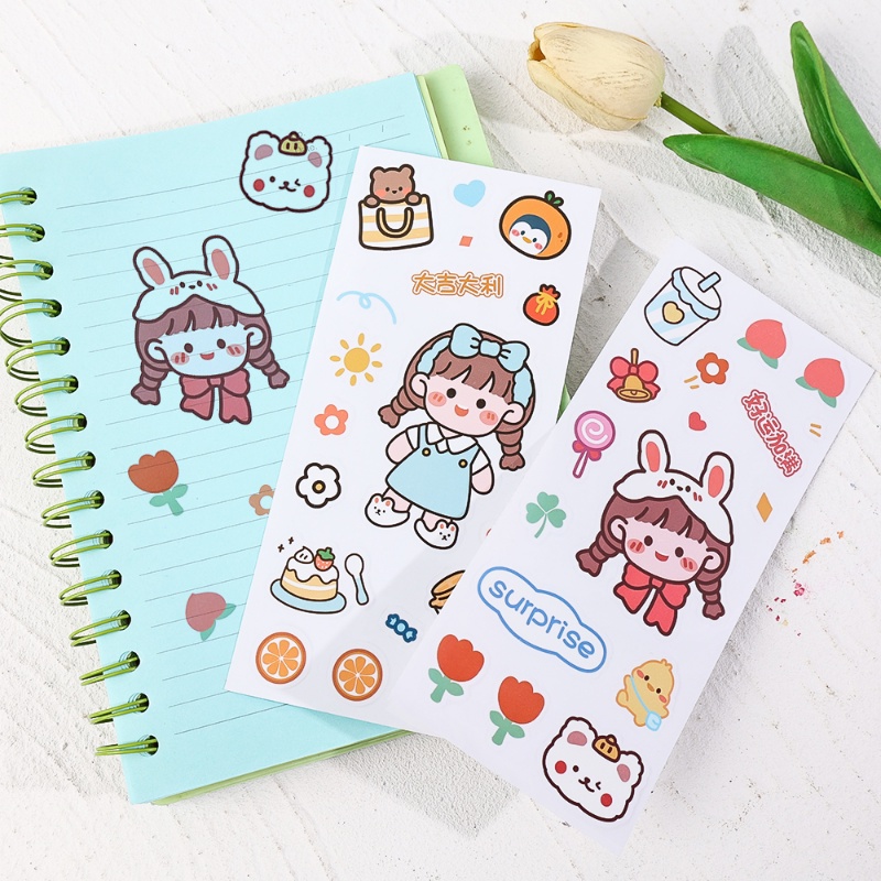 1lembar Kartun Kelinci PVC Tahan Air Stiker Tangan Akun Gadis Lucu Bunny Stiker Diary Scrapbooking Hias Decals