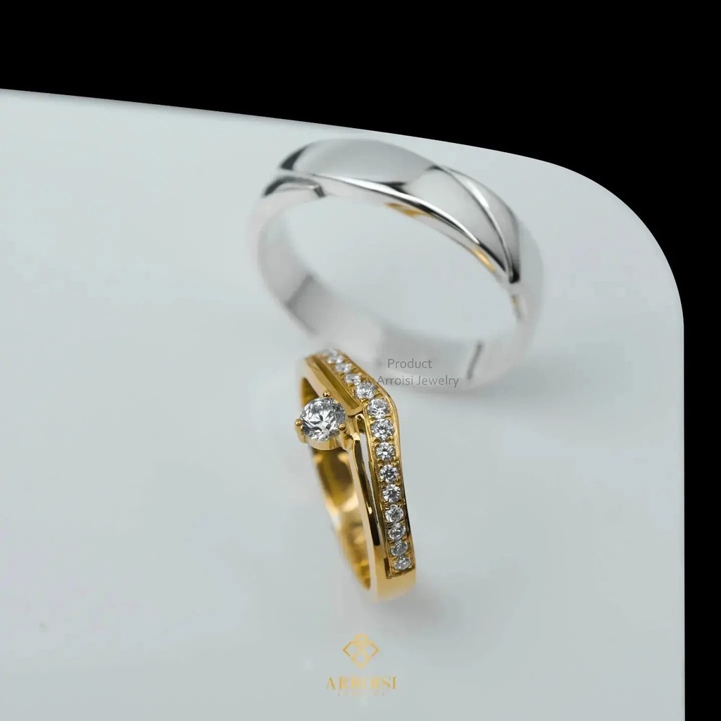 Cincin kawin emas kuning dan palladium Cincin kawin Solo Cincin Tunangan Solo - PLD39