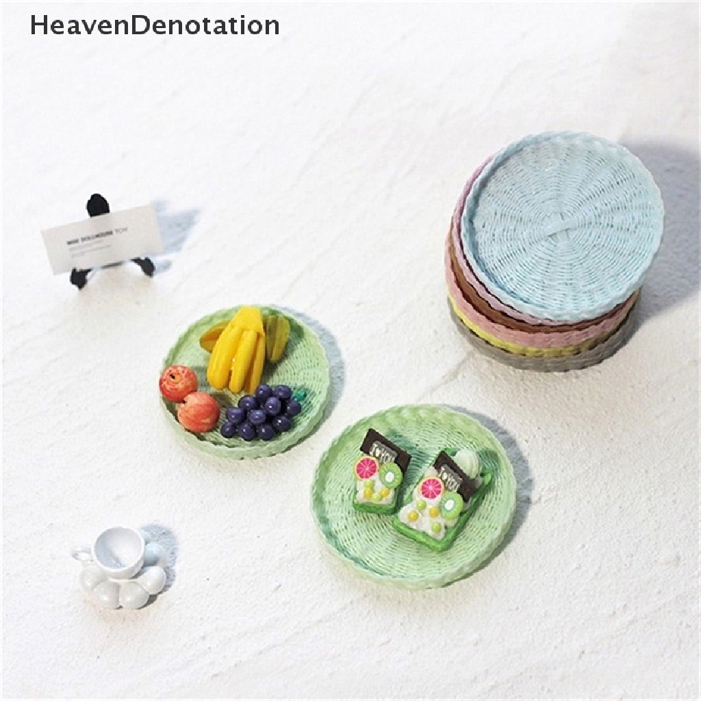 [HeavenDenotation] 1: 12rumah Boneka Miniatur Nampan Bulat Tea Cup Tray Keranjang Roti/Buah Model Dapur Dekorasi Mainan Aksesoris Rumah Boneka HDV