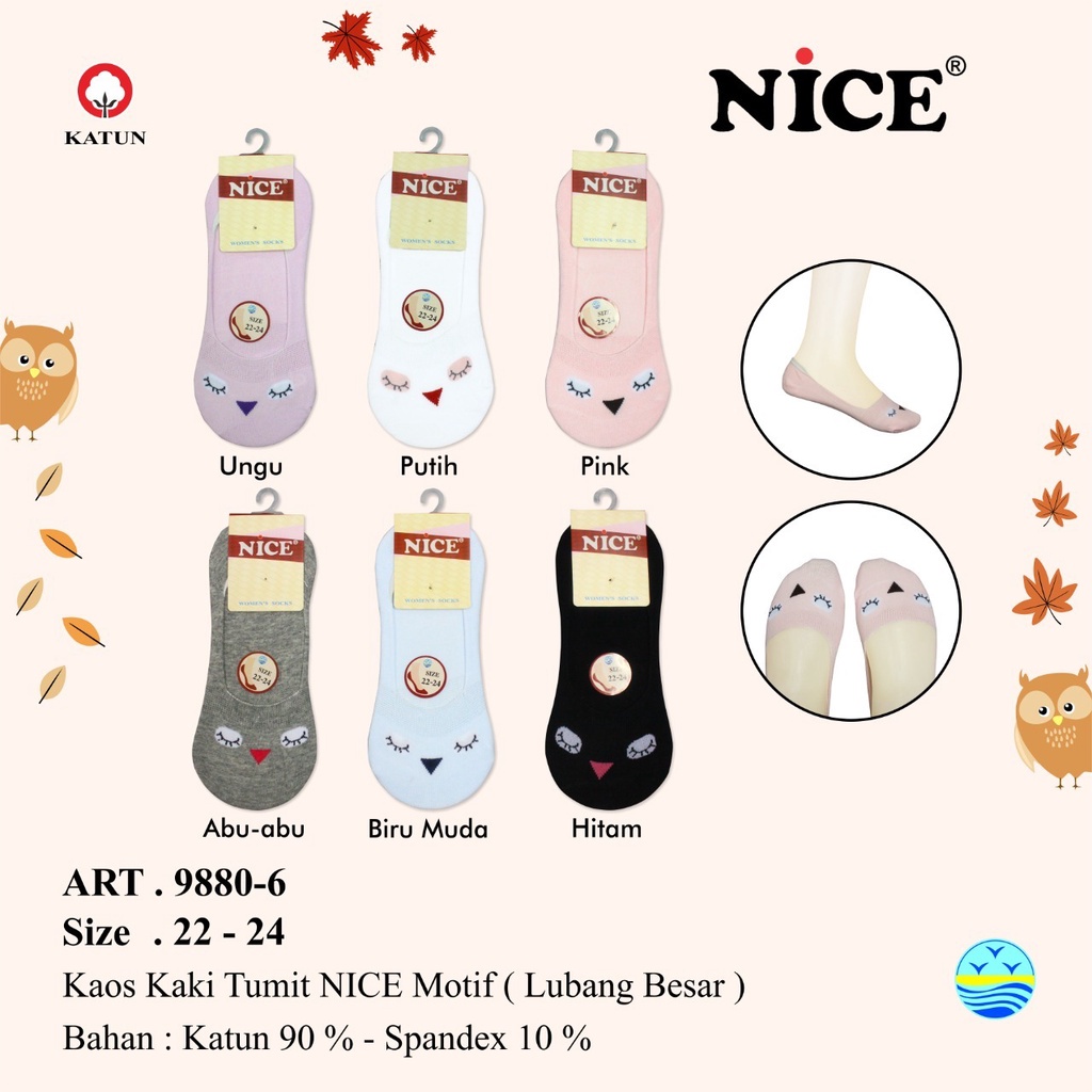 Kaos Kaki Wanita NICE 9880-6 Motif Polos Lucu / Kaos Kaki Dewasa Karakter