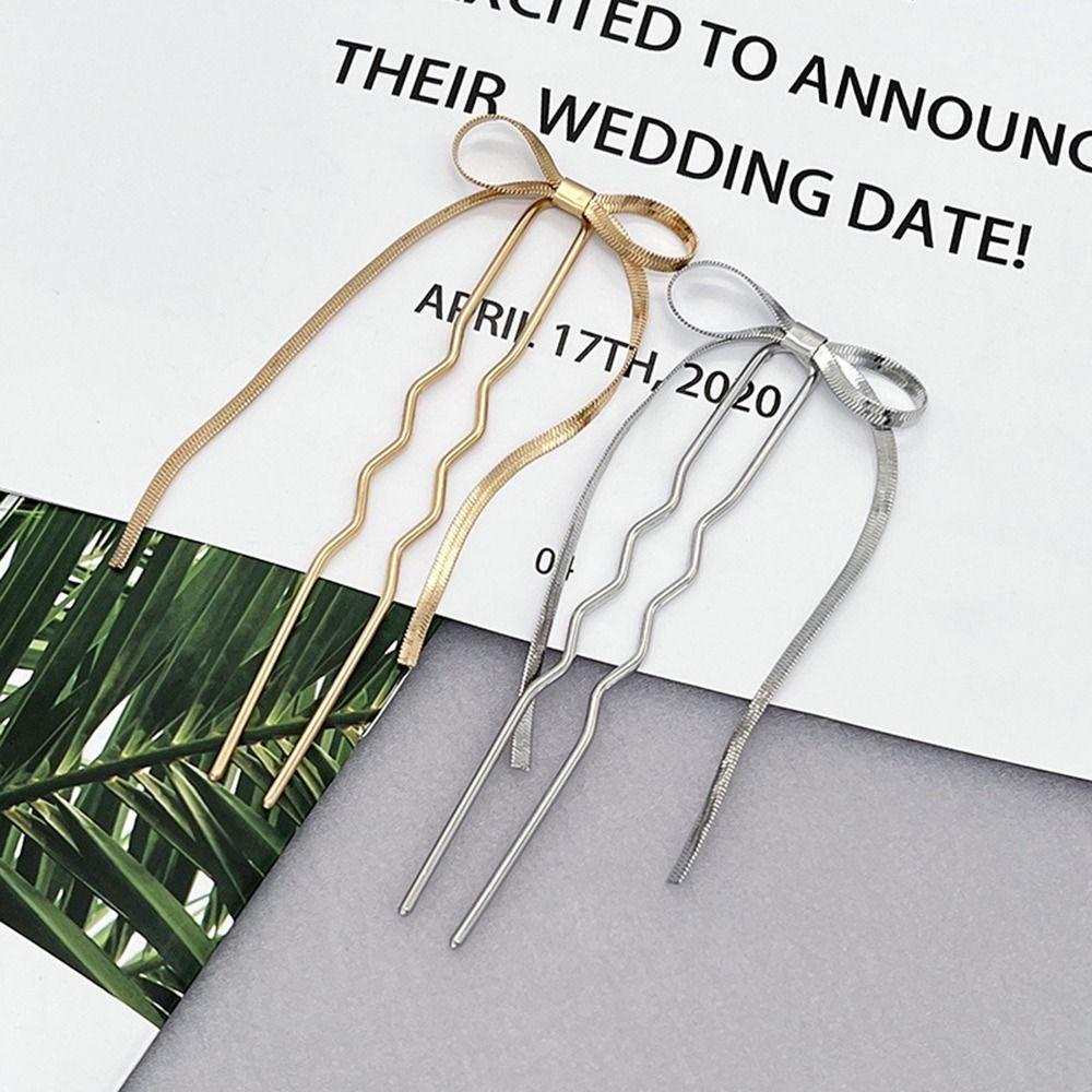 Bow Hair Stick Trendy Fashion Hanfu Cheongsam Hiasan Kepala Gaya Korea Untuk Wanita Jepit Rambut Berbentuk U