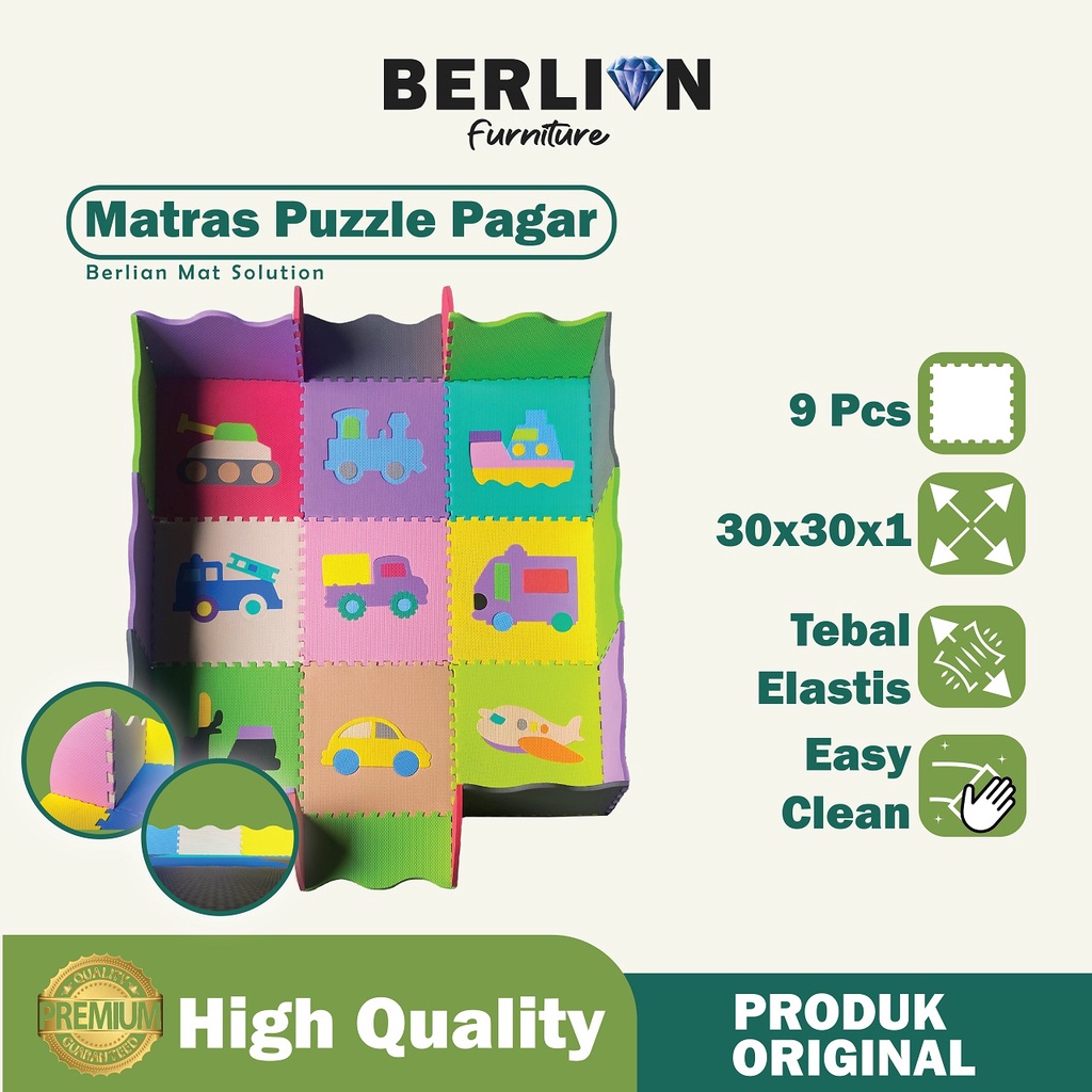 Matras Puzzle Pagar Transportasi 30x30 Tbl 1 Cm isi 9 Pcs / Alas Lantai