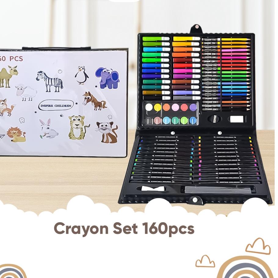 

12.12 FLASH SALE MINIMI Krayon Anak Set Koper 160 in 1 Crayon Full Alat Melukis Mewarnai Set FREE BUKU GAMBAR 