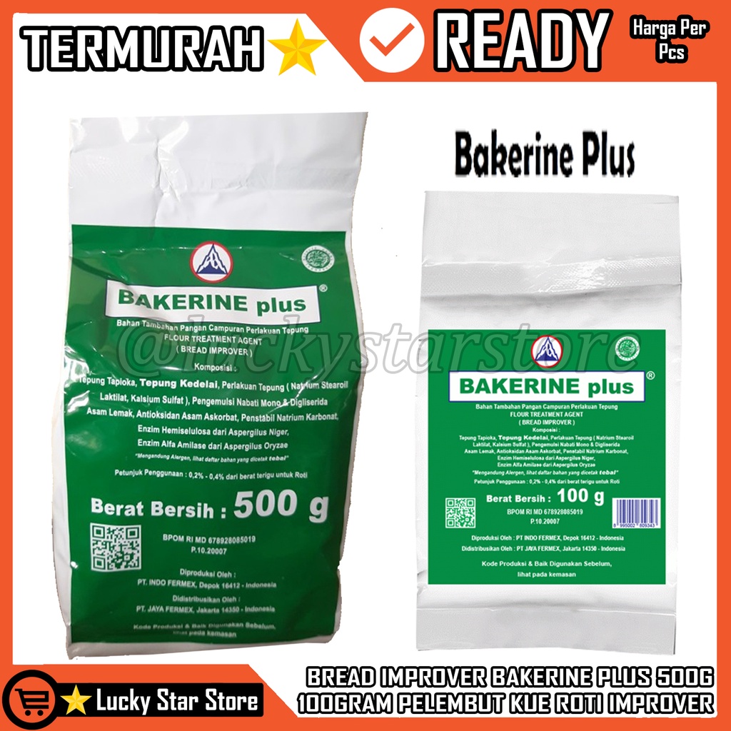 

BREAD IMPROVER BAKERINE PLUS 500 gram 100G PELEMBUT ROTI bakerin GROSIR Bakerine plus bread improver 100 g BREAD IMPROVER, SOFTENER, SHORTENING, DAN CAKE EMULSIFIER PELEMBUT PENGEMBANG OLAHAN ADONAN KUE ROTI BOLU BROWNIES BRONIS BRONES BAHAN BAKING