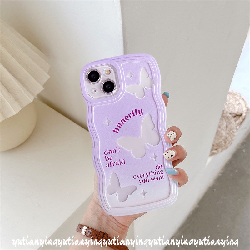 IPHONE Romance Butterfly Case Kompatibel Untuk Iphone13 11 14 12 Pro Max 11 Pro Max7 6 8 6s 14 Plus X XS Max XR SE 2020 Wavy Edge Purple Gradient Soft Tpu Phone Cover