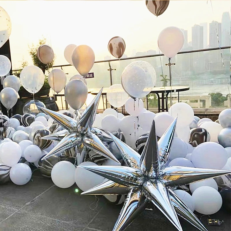 10 Pcs Explosion Star DIY Mainan Alat Peraga Tiup Aluminium Film Balon Ulang Tahun Suasana Ornamen Terang Tetesan Air Kerucut Balon Festival Pernikahan Dekorasi Perlengkapan