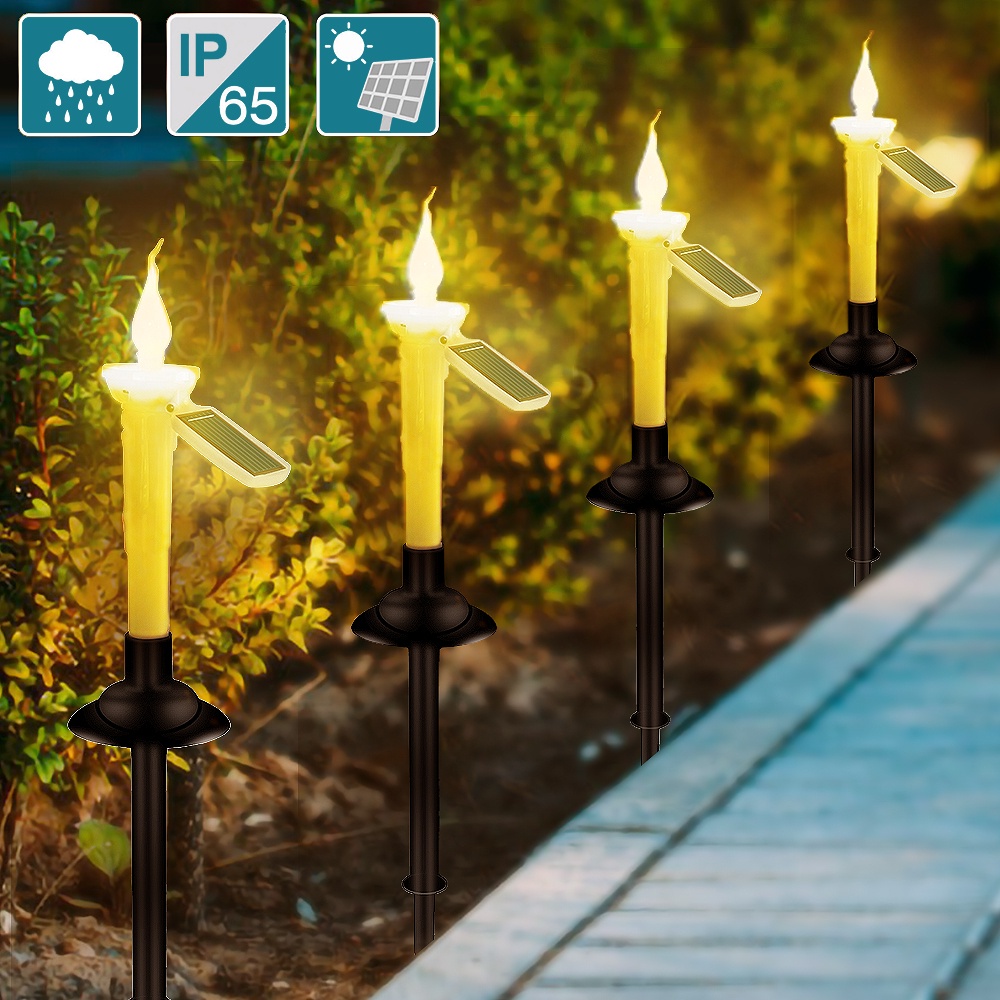 Dekorasi Taman Lampu Hias Lilin LED Light Flameless Lancip Tenaga Surya Lampu Malam Dual purpose Pesta Tahun Baru Pernikahan Tancap Tanah Outdoor Indoor Serbaguna