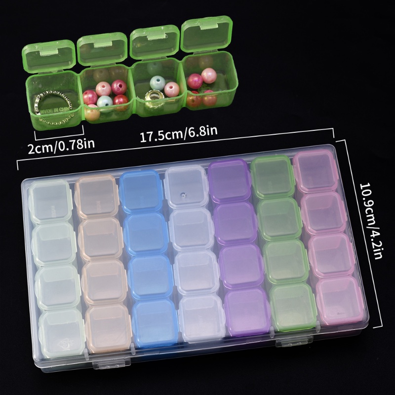 28slot Kotak Penyimpanan Plastik Pelangi Transparan/Multi-Fungsi Perhiasan Nail Art Glitter Berlian Imitasi Obat Pil Organizer