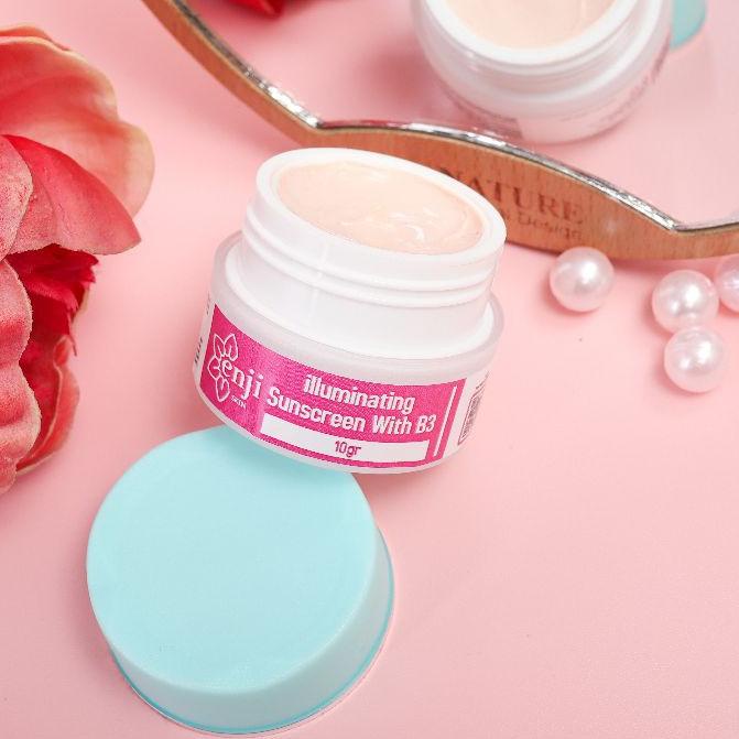 ➾ SUNSCREEN ILUMINATING B3" ENJI SKINCARE/ cream siang membuat glowing anti acne dengan SPF 30  ℮