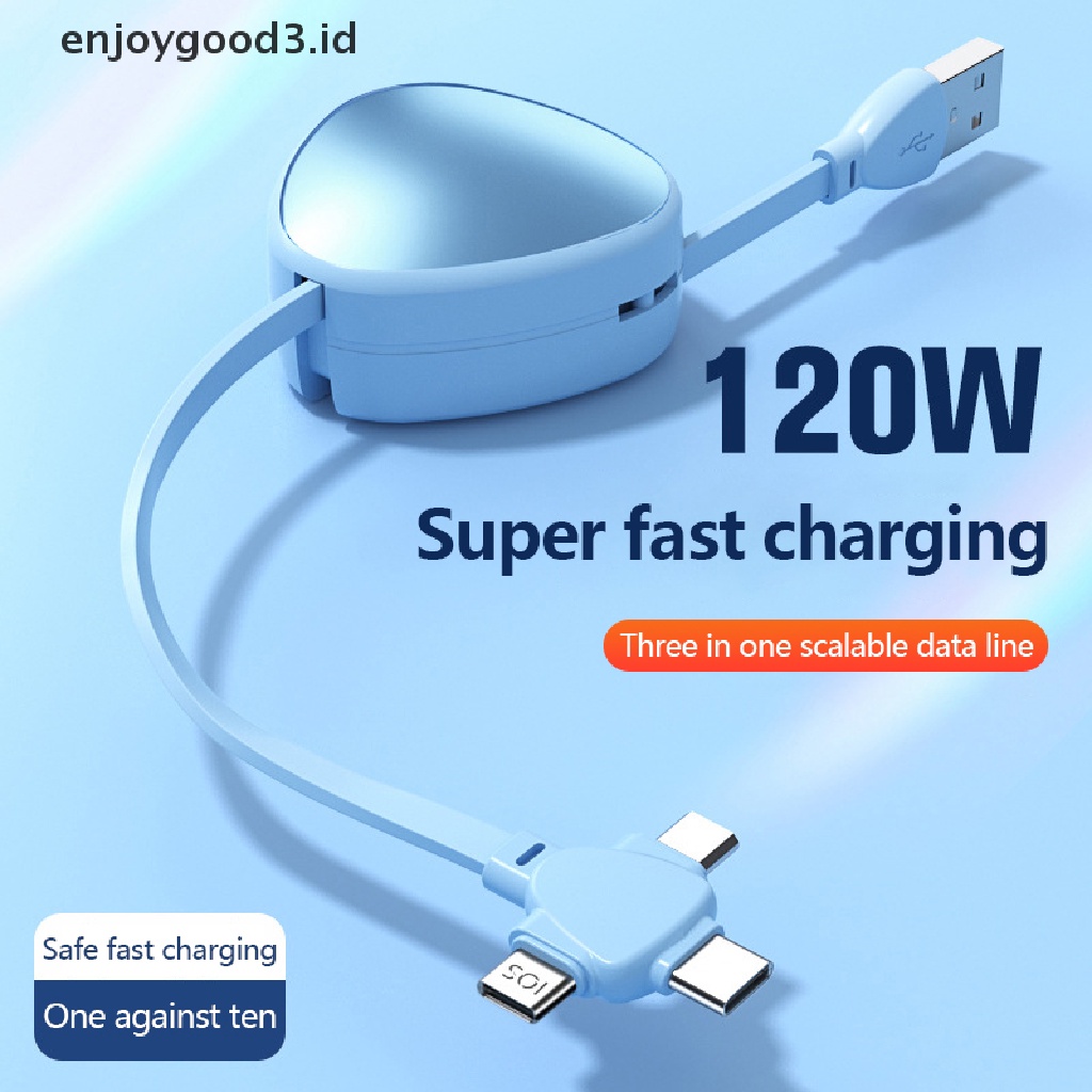 [Rready Stock] Kabel Charge USB 3in1 6A 120W Untuk Telepon Ditarik Portabel Micro USB Type-C Kabel Kabel Cas (ID)