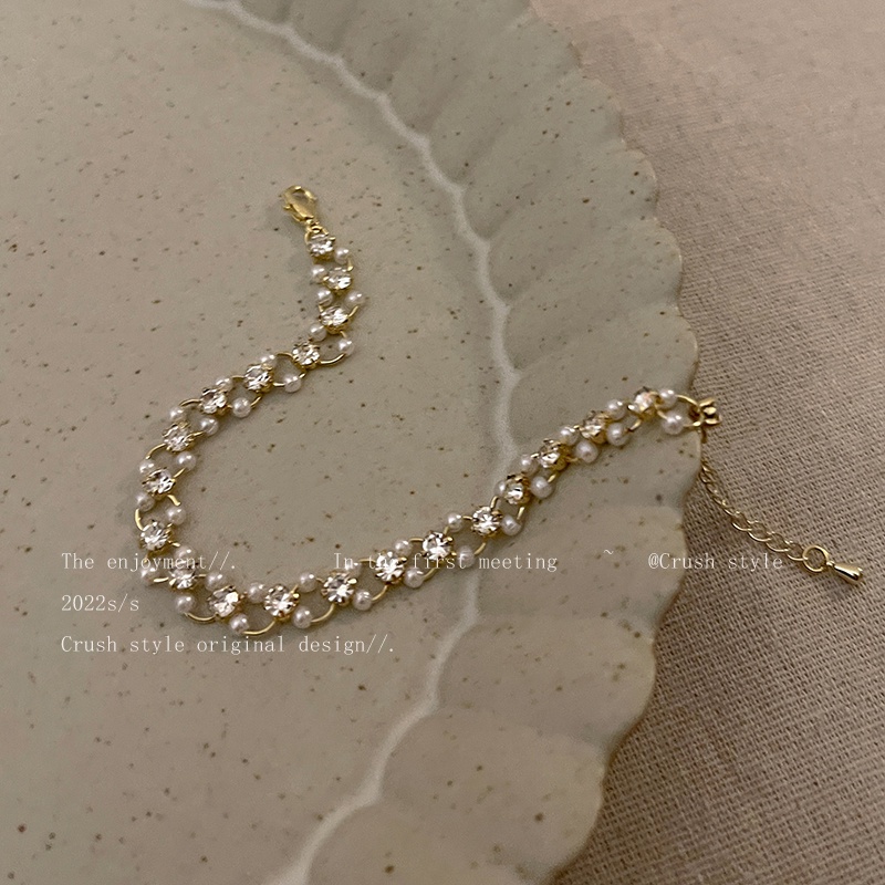 AY(CN) Gold Bracelet Pearl Zircon Beads Bracelets for Sweet Girl Jewelry Accessories