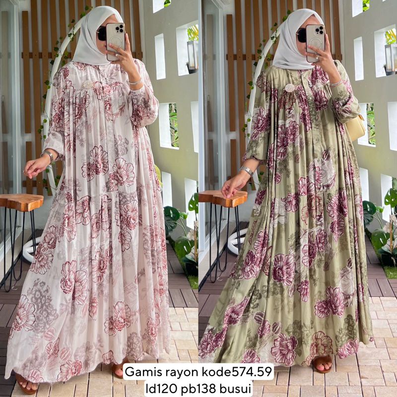 gamis rayon bungan kode 574.59 by alvaro collection gamis busui friendly