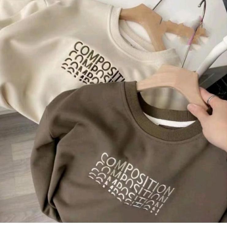 Ready Terlaris Composition Sweater Crewneck Cewek Cowok Fllece