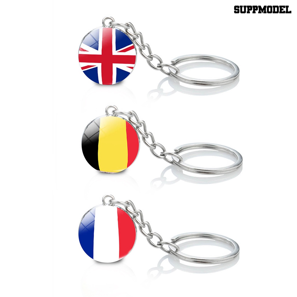 [SM] Gantungan Kunci Indah Dua Sisi Bola Kaca Hadiah Bendera Nasional France England Rusia Gantungan Kunci Keyfob Tergantung Untuk Souvenir