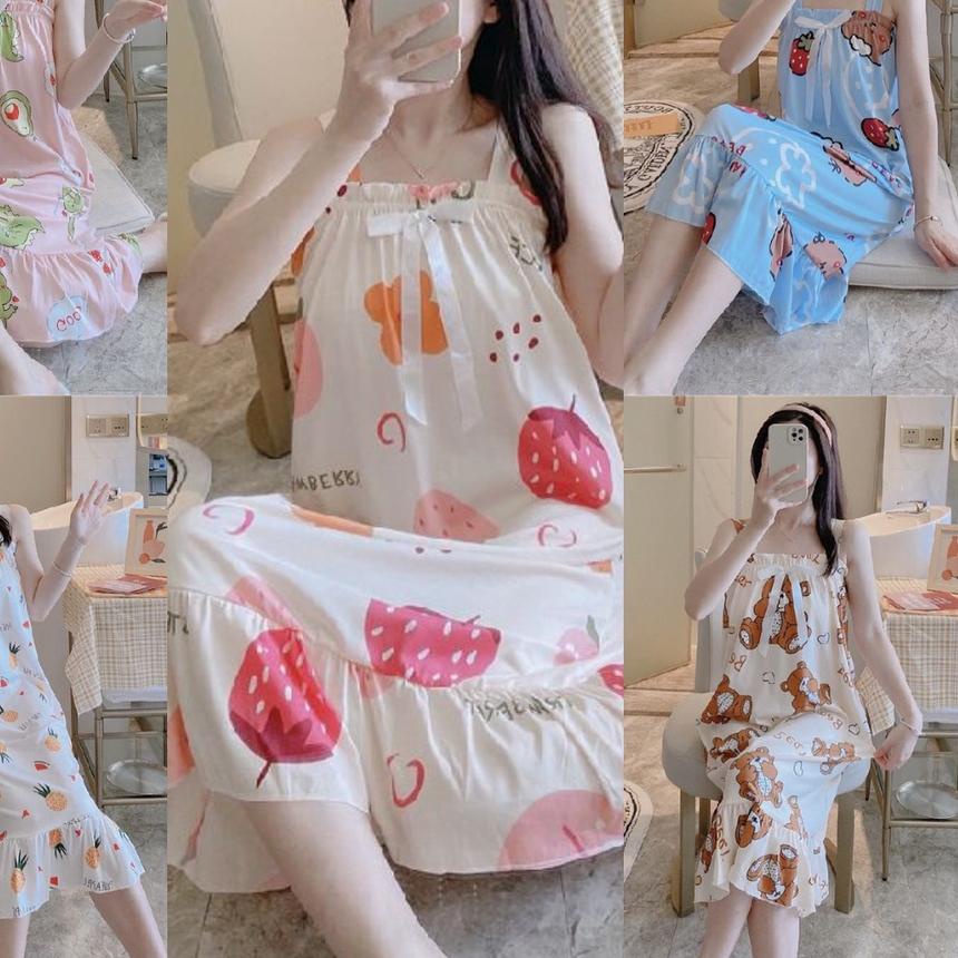 ♘ Lovera Daster Panjang Lucu Kekinian Model Tanktop Import ☏