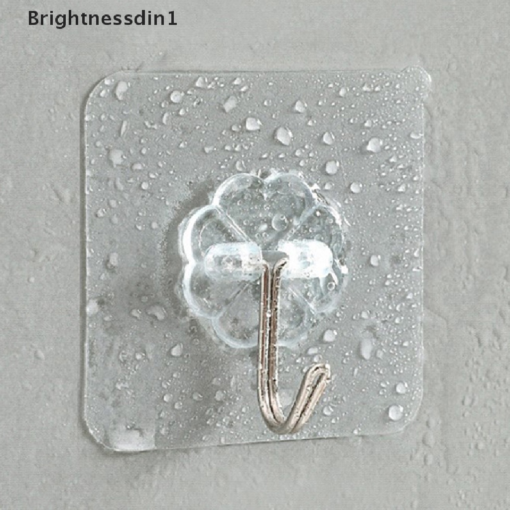 [Brightnessdin1] 10pcs Transparan Stainless Steel Kuat Perekat Diri Kait Gantungan Penyimpanan Kunci Untuk Dapur Kamar Mandi Pintu Dinding Butik Multi-Fungsi