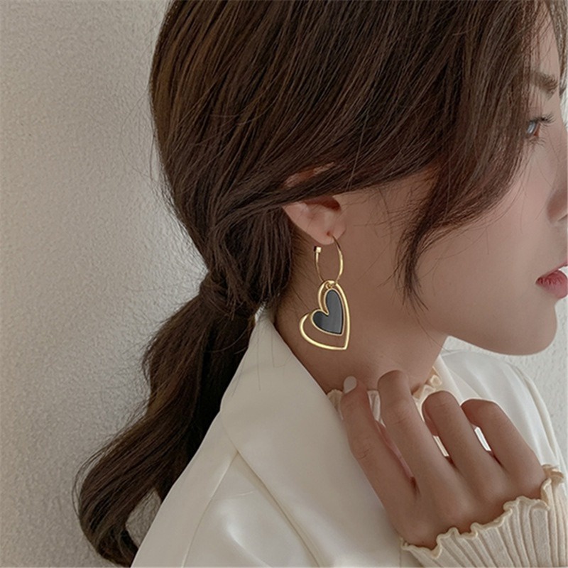 [AYBx] Baju Kaos Distro Pria Wanita Lengan Pendek Anting Panjang Untuk Wanita Korea Asimetris Rantai Hati Statement Menjuntai Earring Fashion Telinga