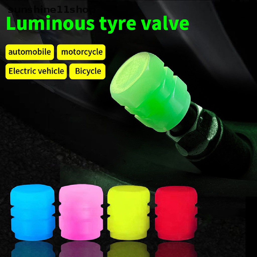 Sho 4pcs Tutup Klep Luminous Mobil Motor Sepeda Ban Luminous Valve Stem Caps Dekor N